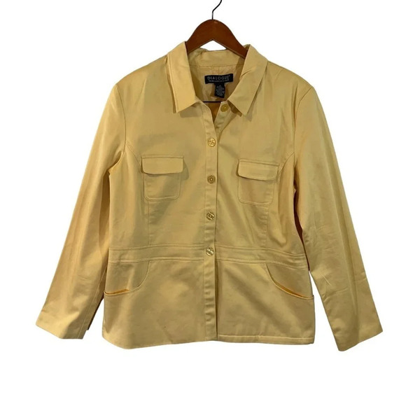 Dialogue Yellow Shacket Size 16 Button Up Long Sleeves Collared Pockets Stretch - Picture 1 of 4